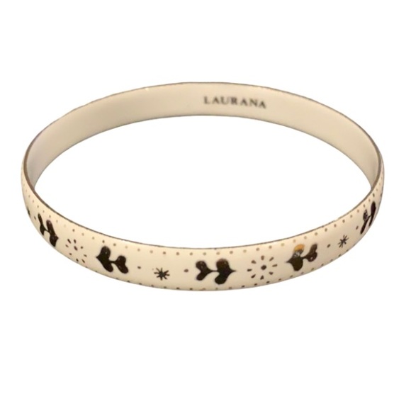 Vintage Jewelry - Vintage Laurana White & Gold Gilded Scroll Enamel Bangle Bracelet